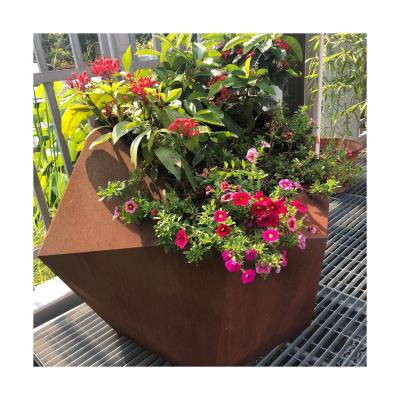 China Anti-corrosion Corten Steel Garden Flower Bed Planter Box Corten Steel Flower Pot for sale