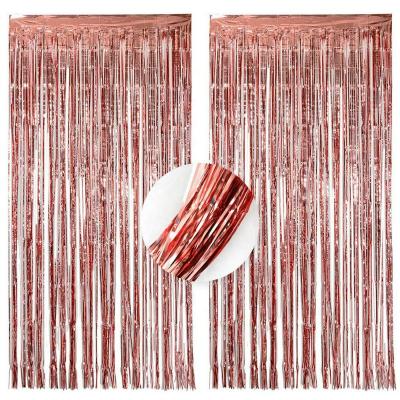 China Party Decoration Aluminum Foil Curtain Rose Gold Photo Booth Backdrop Tinsel Curtains for Birthday Wedding Party Decoration for sale