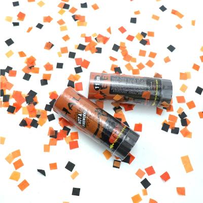 China Paper Customized Biodegradable Spring Loaded Snap Button with Square Black and Orange Paper Confetti for Halloween Party Supplies for sale