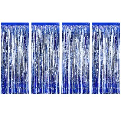 China Wedding Foil Top Blue Curtains Backdrop Selling Fringe Metallic Curtain for Birthday Wedding Party Christmas Background Decorations for sale