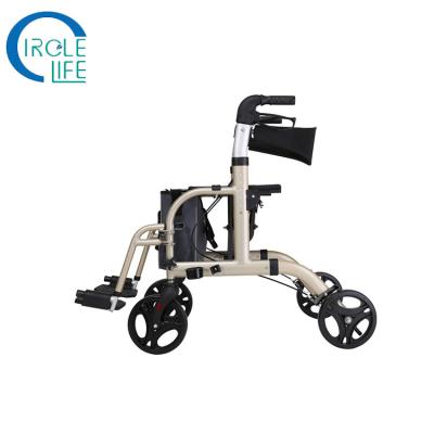 China Collapsible Double Height Adjustable Handle Aluminum Folding Rollator For Adults And Disable for sale