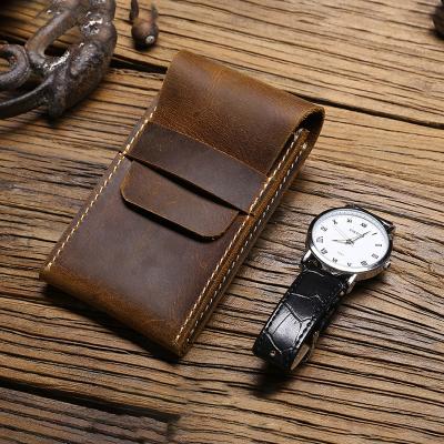 China Factory Handmade Custom Vintage Handmad Watch Pocket Case Genuine Leather Strap Watch Strap Packaging for sale