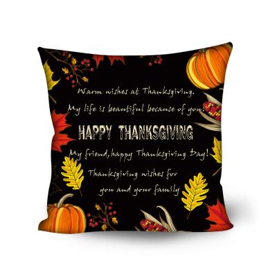 China 2021 Anti-Static Happy Thanksgiving Text Pattern Pillow Covers Home Deco Cushion Cover 45*45CM Luxury Tile Covers for sale