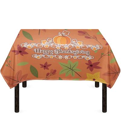 China Thanksgiving day theme waterproof happy pattern orange tablecloth printed custom tablecloth for outdoor dining table kitchen room for sale