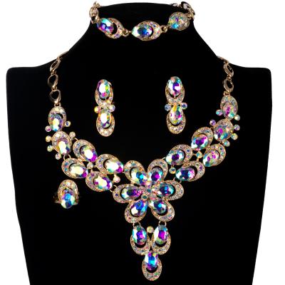 China New Arrival CLASSIC Bridal Jewelry For Women Necklace Earrings Ring Bracelet Colorful Jewelry Geometric Engagement Gift Jewelry Sets for sale