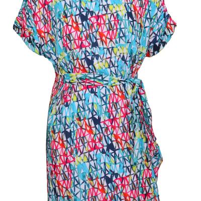 China Anti-Static Women 2021 Summer Plus Size Design Woven Sleeve Casual Short Dress By 100%Polyester for sale