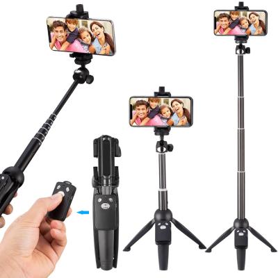 China Mini Portable Selfie Stick Tripod Built-in Camera Floor-to-Ground Live Selfie Stick Phone Holder Folding Portable Tripod for sale