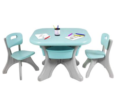 China Modern Children's Table and Chair Sets 3 Pieces Children's Table With PE 2 Children's Chairs With Storage Boxes for sale