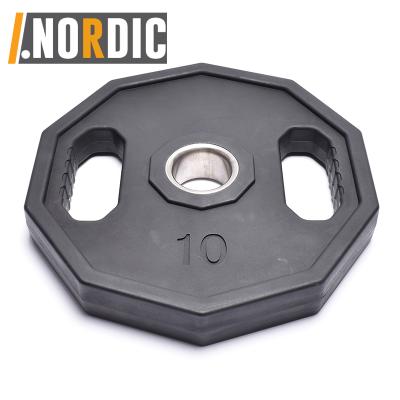 China Universal Polyurethane Hand Grip Bumper Plates 2 Inch Bumper Olimpic Weight Plate With Steel Insert Bumper Weights Set Free Weight Plates for sale