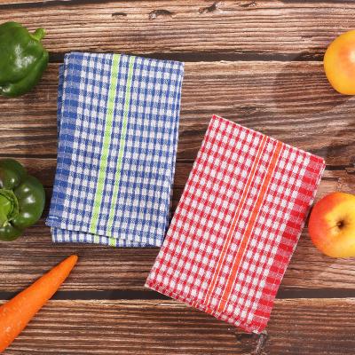 China Compressed Kitchen Use Cheap Stock Towels 63x40cm 50g/pc 50% Cotton 50% Polyester Checked Tea Towel for sale