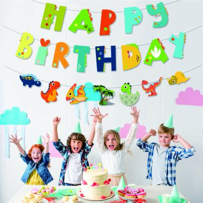 China Popular Decorations Banners Birthday Party Supplies Kids Birthday Decoration Bunting Happy Birthday Dinosaur Banner For Kids for sale