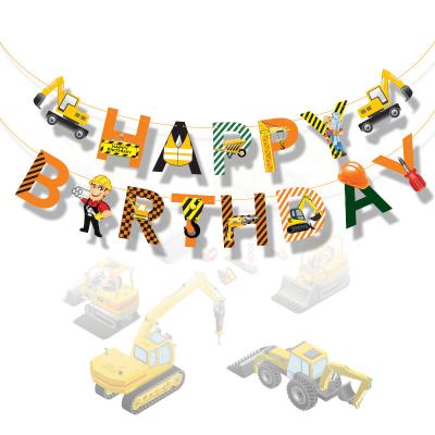 China Decorations Banners Spot Supply Happy Birthday Letter Banner Digger Dump Truck Construction Boy Birthday Background Wall Party Decoration for sale