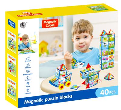 China 40pcs Safe And Environmental Magnetic Game Kids DIY Educational Plastic Building Toy Folding Magic Brick Tiles For Kids for sale