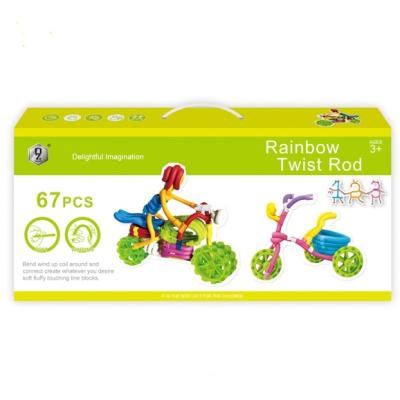 China 67Pcs Safe And Environmental Plastic Rainbow Twisting Rod With Flexible Puzzle Blocks Baby Soft DIY Educational Toys For Pupils for sale