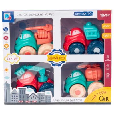 China New Cartoon Multi Series Fire Truck Series Box Color Friction Toy Car Styling Educational Toys Toy Vehicle For Children 4 in 1 for sale