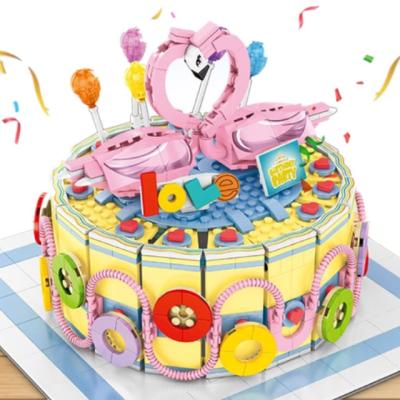 China DIY TOY Building Block Set Cake Can Hide Gifts Inside Flamingo Shape Love Assembled Surprise Set for sale