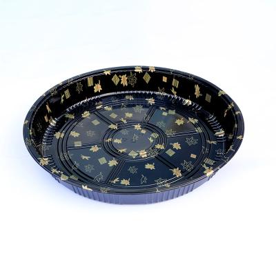 China Disposable Hot Sale Plastic PS Black With Round Pattern Food Grade Sushi Takeout Box for sale