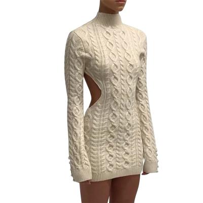 China 2021 Solid Fall&winter neck Anti-wrinkle Top Knitting Backless Turtle Neck Sweater Women Mini Sweater Dress Custom Knit for sale