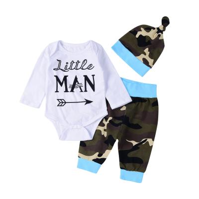 China Baby Boy Cotton 3pcs Little Brother Camouflage Romper Tops +pants Leggings+ Hat Outfits Set Loose Baby Clothes Boy's Clothing Sets for sale