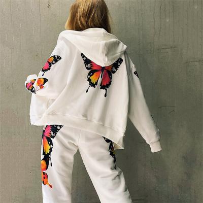 China 2 Piece Suit Women's Print QUICK DRY Hoodie Butterfly Drop Shipping Long Sleeve Clothes Sets Women for sale