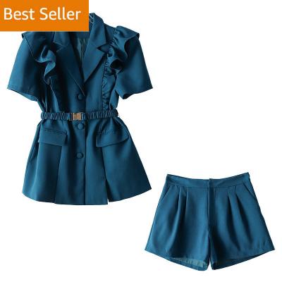 China 2021new Summer Product Ladies Single Button Breathable Women's Single Button Loose Thin Short Sleeve Women Suit Jacket Solid Color Shorts Set for sale