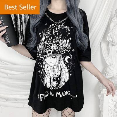 China 2021 Novel Anti-shrink Black Casual Round Neck Punk Upper Outerwear Long Plus Size Printed Short Sleeve for sale