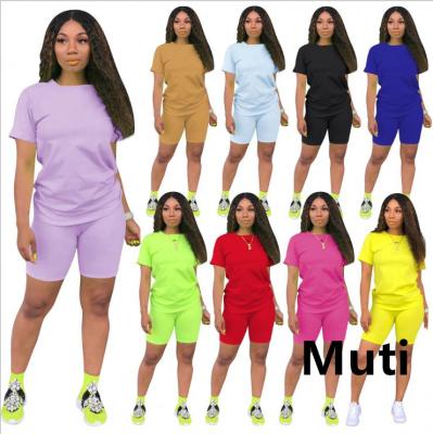 China 2021Hot sale plus size 4xl plus szie women casual outfits suits solid color sports and casual t-shirt pants shorts tracksuits for women for sale