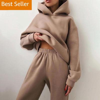 China Breathable Logo Knit Cotton Fleece Casual Custom Hoodies Sets Women's Apparel Trackers Fall Winter Pants Set Sweatpants And Hoodie Set for sale