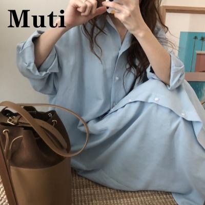 China New Summer New Summer Style Cotton Shirt Dress Blue Hot Selling Women's Oversized Dresses Korean Long Sleeve Dress Party Loose Vestido for sale