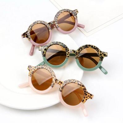 China Fashion Round Frame Leopard Print Color Matching Children's Glasses Personalized Baby Kids UV Proof Sunglasses for sale