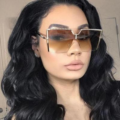 China Trendy Oversized Sunglasses 2021 Big Square Metal Frame Gradient Fashion Sun Glasses Women Ladies Ins Designer Shades Sun Glasses for sale