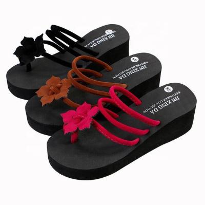 China Anti-Slippery Women's Fashion Sandals Mix Platform Casual EVA Flip-Flops Wedges Shoes Poinsettia Flower Bandage Ladies Slippers Wholesale for sale