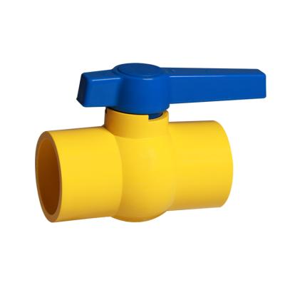 China IRRIGATION AND CONSTRUCTION UPVC Manual Compact Yellow Body Long Handle Butterfly Blue Ball Valve for sale