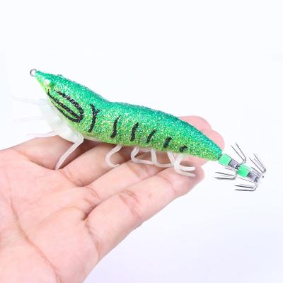 China FISH Squid Lures Lead Sinker Jigs Octopus Wooden Shrimp Bait With Luminous Squid Hook Soft Foot Fishing Lures 3.5# for sale