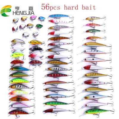 China 56PCS Hard+Soft Minnow Wobblers Crankbait Plastic Mixed Hard Bait Tackle Artificial Fish Fishing Lure Set Mixed Colors Bait for sale