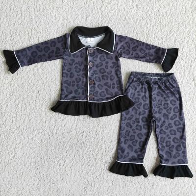 China RTS Sweet Babies Spring Long Sleeve Ruffle Button Up Top Pants 2pcs Milk Silk Wholesale Kids Boutique Pajamas Sleepwear Clothing for sale