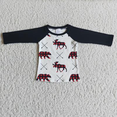 China Wholesale RTS Toddler Kids Holiday Raglan Tops Baby Boy Christmas Moose Print Design Breathable Raglans Wear Top for sale