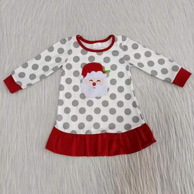 China Sustainable Christmas Polka Dots Long Sleeves Dress With Santa Claus Print RTS Wholesale Shop for sale