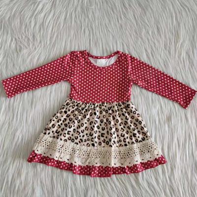 China Breathable Autumn Lace Red Polka Dots Leopard Print Wholesale Boutique Long Sleeve For Baby Dress for sale