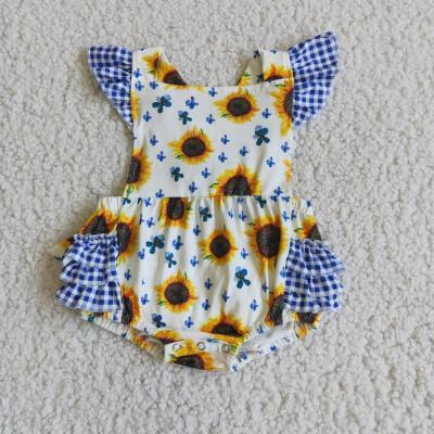 China 2021 Eco-Friendly Newborn Infant Girl Clothes Sleeveless Romper 0-24months Summer One-Piece Baby Ruffle Sunflower Print Romper for sale