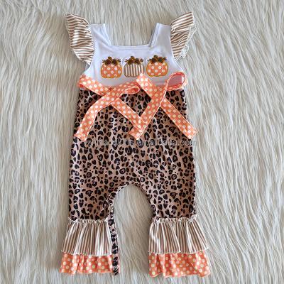 China Eco-Friendly Infant Baby Girls Embroidering Baby One-Piece Clothing Girls Pumpkin Design Romper Newborn Kids Autumn Jumpsuit for sale