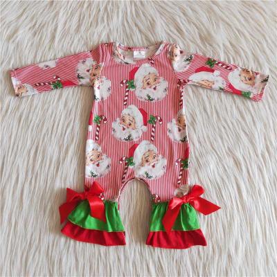 China Lovely Bowknot Polyester/Cotton Santa Claus Stripes Cozy Romper Baby Clothes O-Neck Romper High Quality Newborn Baby Clothes for sale