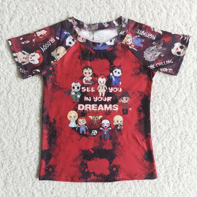 China Fashion Holiday Red Color Halloween Sleeve T-shirt Babies Boy RTS Soft Cloth Milk Silk Sibling Breathable Short Tee Wholesale Top for sale