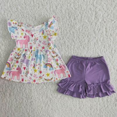 China Purple Unicorn RTS 1MOQ PRO Shorts Babies Clothing Sets Casual Puffy Outfits Sleeves for sale