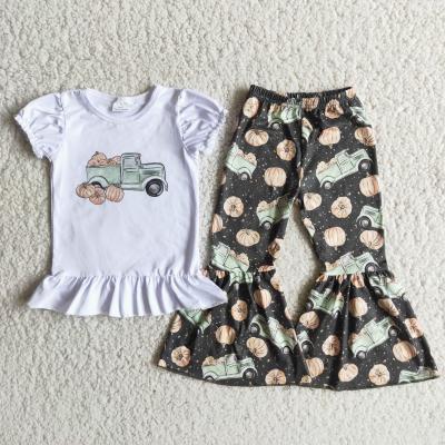 China Casual Cartoon Car Look Pumpkin Set Baby Girl Clothes Girls Boutique Clothing Summer Kids Outfits for sale