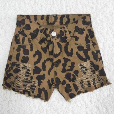 China Casual Wholesale No MOQ High Quality Summer Babies Denim Shorts Leopard Stripe Boutique Kids Pants Jeans for sale