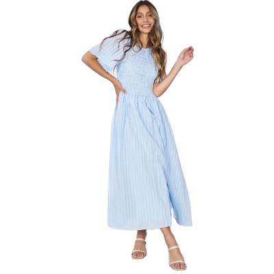 China Latest Design Ruffle Sky Blue Women Antibacterial Short Sleeve Smocks Maternity Dress for sale