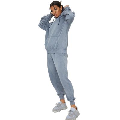 China Anti-Wrinkle New Arrival Women's Charcoal Gray Washed High Waist Hoodie and Joggers for sale