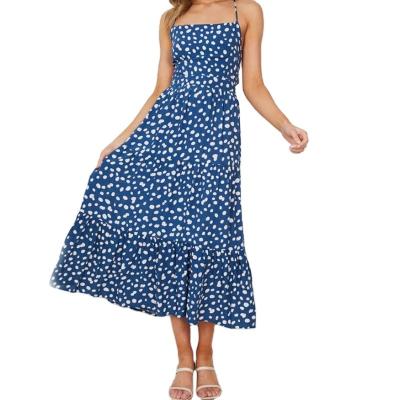 China Breathable newcomer sleeveless halter dress with polka dot square collar and tapered straps for sale