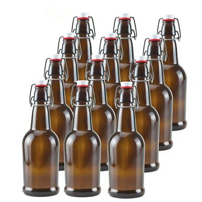 China Beverage 16 Ounce Amber Glass Beer Bottle for home brewing with Flip Cap for sale